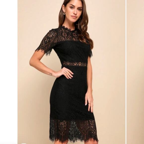 Lulus Remarkable Black Sheer Lace Short Sleeve Mini Dress size Small Goth - Picture 1 of 11